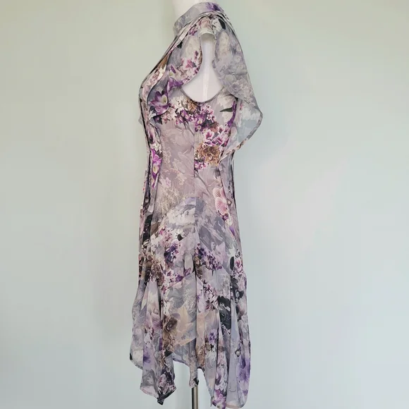 ALL SAINTS Fleur Lucia Asymmetrical Mock Neck A-line Gray Purple Dress Size 2 - Picture 10 of 16